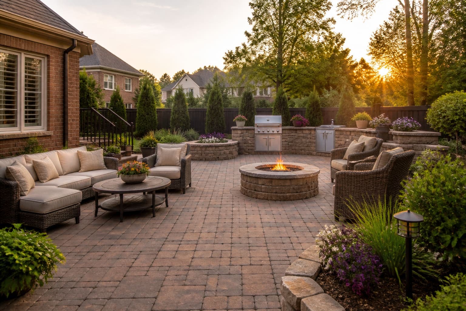 Brick paver patio in a Charlotte backyard